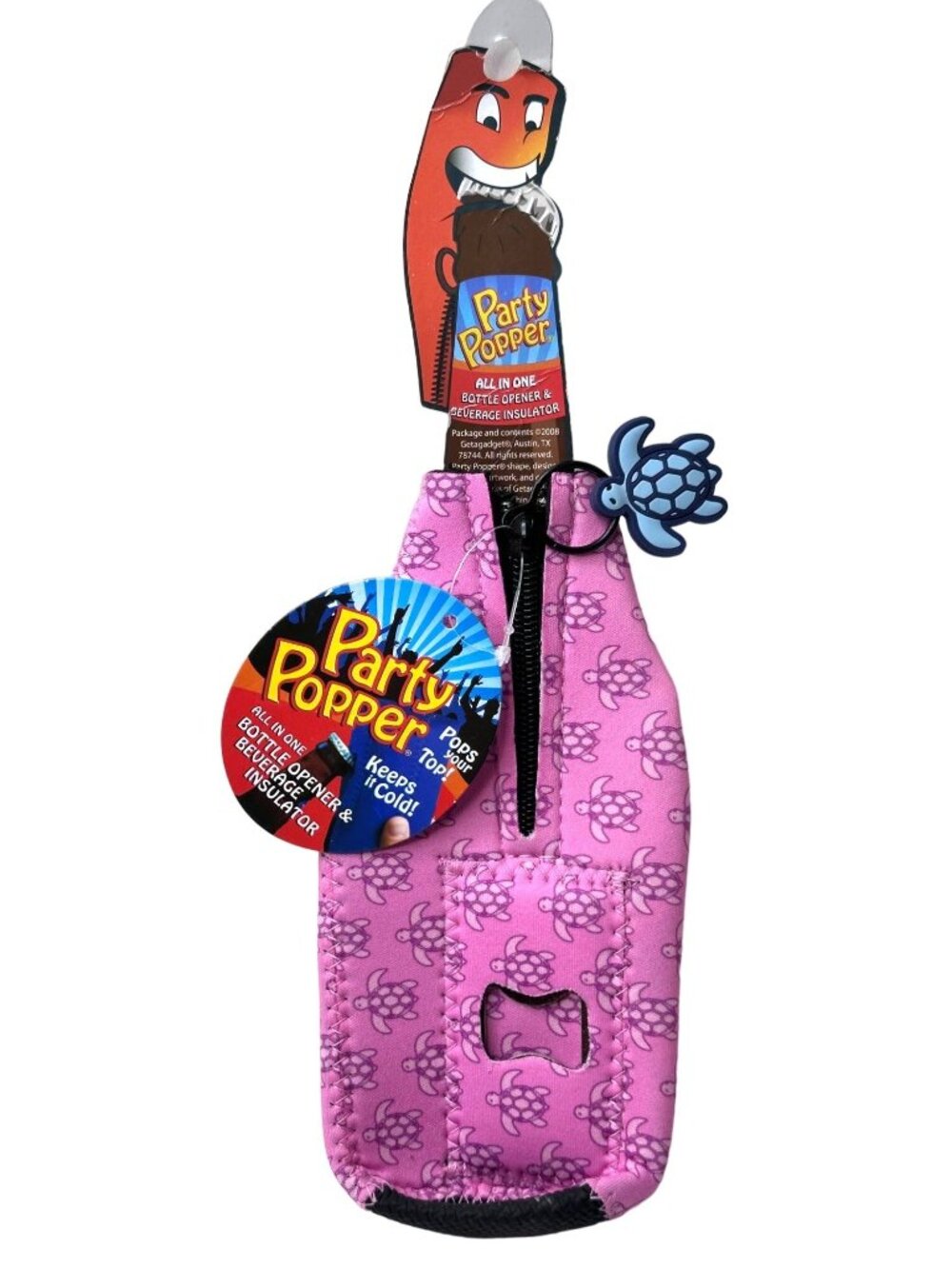 Party Poppers Beverage Drink Insulator Outer Banks All in One Bottle Opener Pink